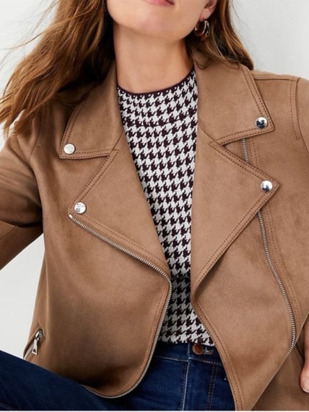 Ann Taylor Camel Suede Moto Jacket